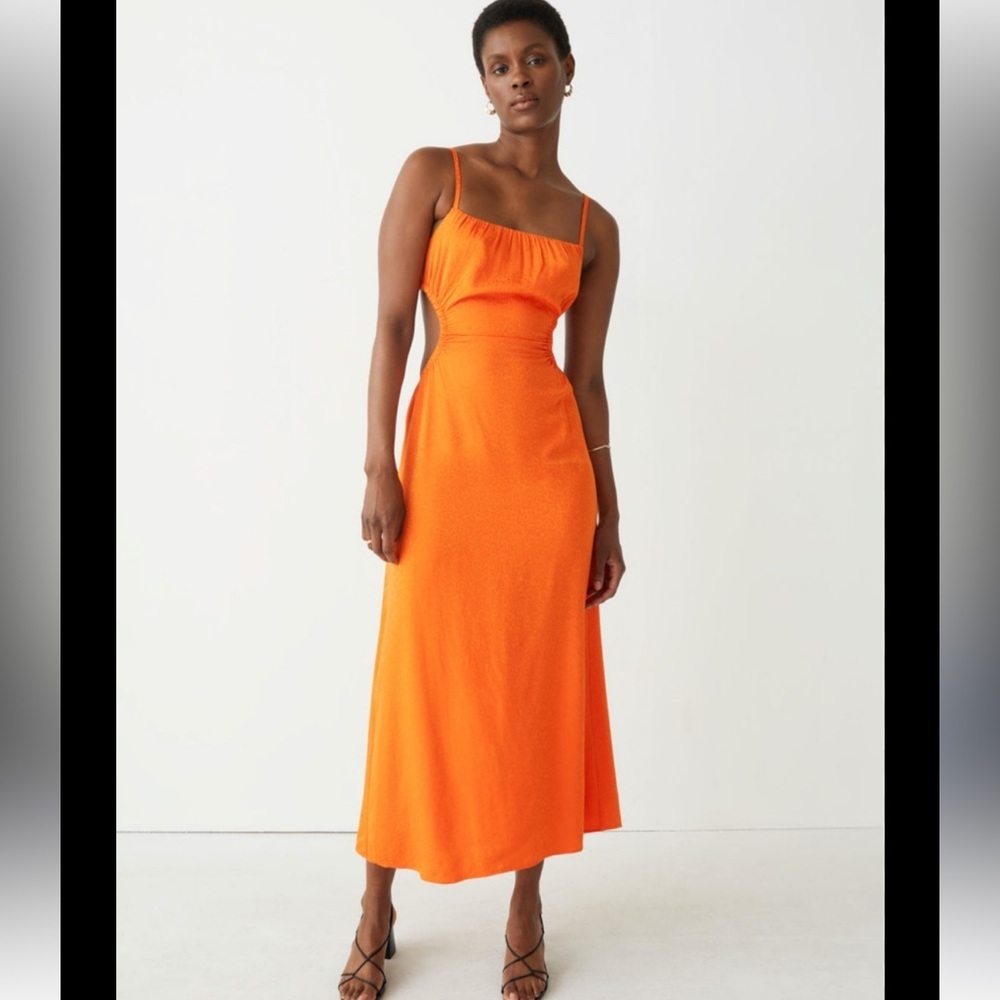 & Other Stories Orange Cutout Midi Dress